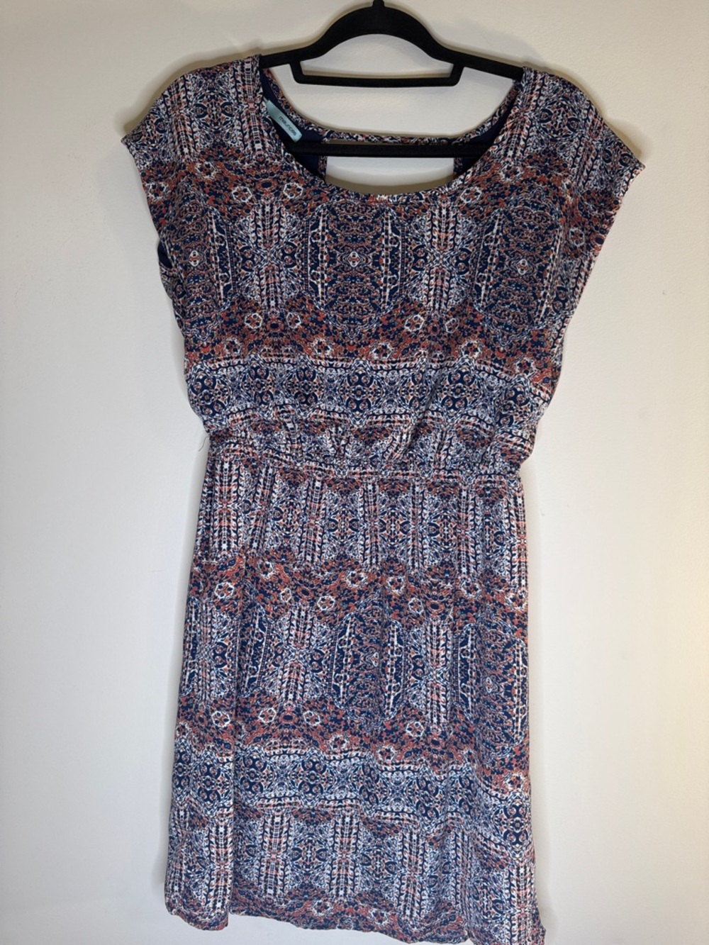 Maurices Navy and Rust Patterned Midi Dress